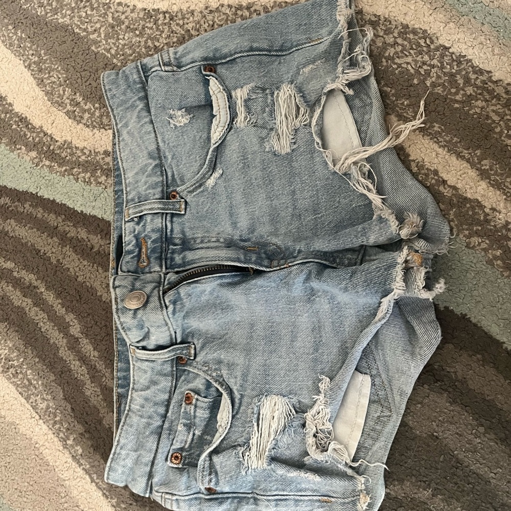 Distressed Light Blue Denim Shorts
